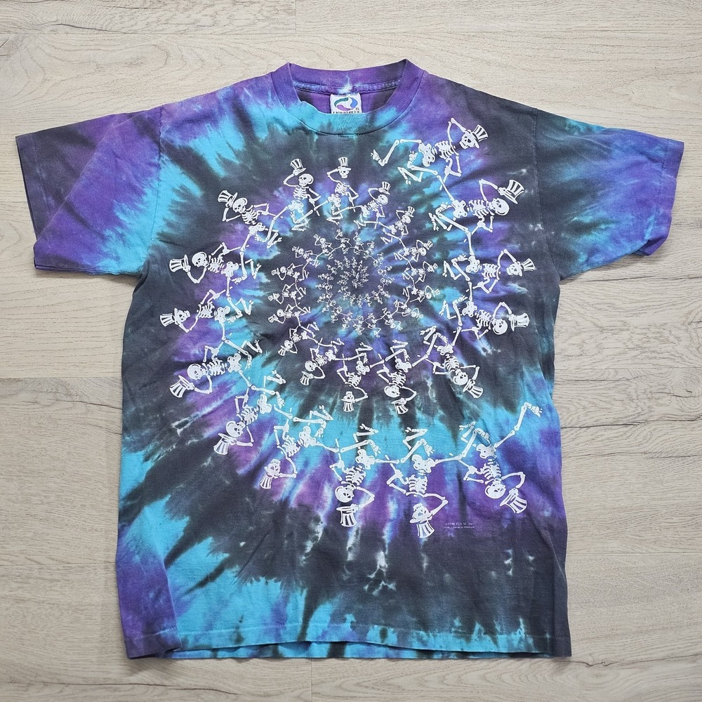 Grateful Dead Shirt Skeleton Single Stitch Tie Dye 1990 Vintage Liquid Blue XL